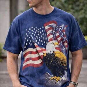 Vintage Delta Proweight Bald Eagle USA Flag Patriotic Tie Dye‎ Graphic Tee L
